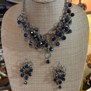 Cookie Lee Black Beaded Necklace and Earring Set